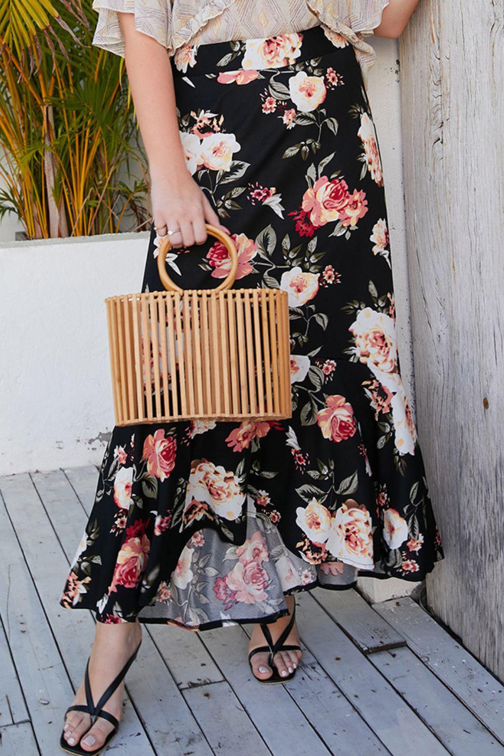 Plus Size Floral High-Rise Skirt BLUE ZONE PLANET
