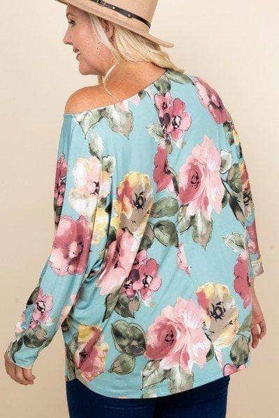 Plus Size Floral Printed Venezia One Shoulder Fashion Top Blue Zone Planet