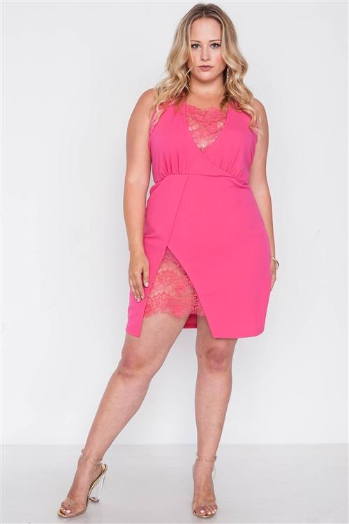 Plus Size Lace Detail Bodycon Mini Dress Blue Zone Planet