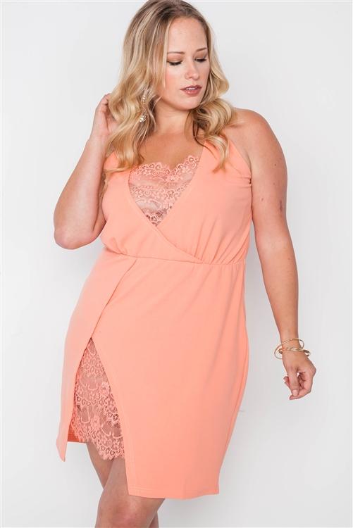 Plus Size Lace Detail Bodycon Mini Dress Blue Zone Planet