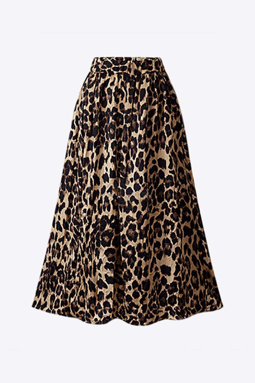 Plus Size Leopard Print Midi Skirt BLUE ZONE PLANET