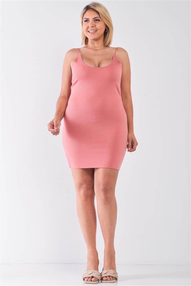 Plus Size Lite Mauve Sleeveless Scoop Neck Bodycon Cami Mini Dress Blue Zone Planet