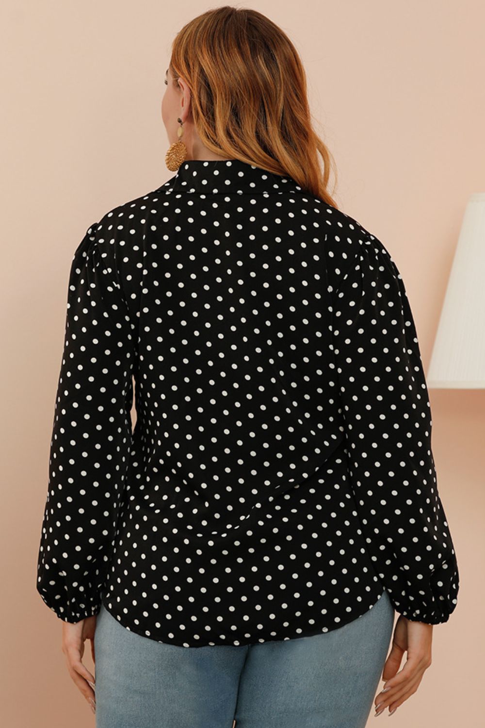 Plus Size Polka Dot Balloon Sleeve Shirt BLUE ZONE PLANET