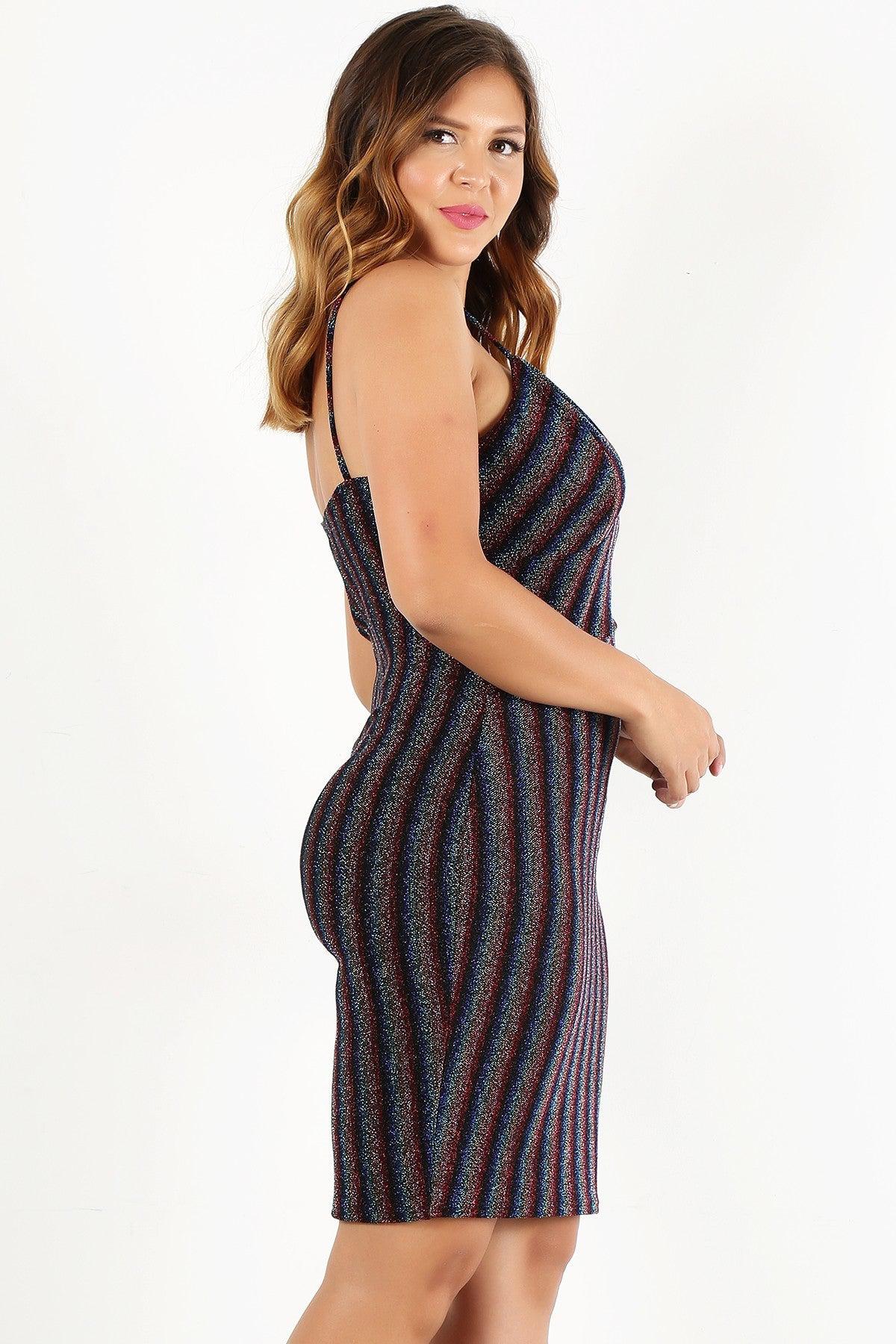 Plus Size Rainbow Striped Sleeveless Short Dress Blue Zone Planet