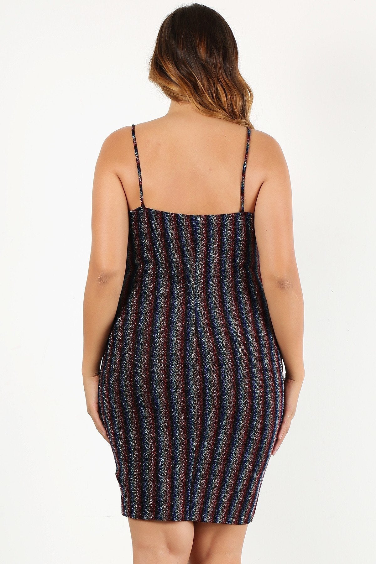 Plus Size Rainbow Striped Sleeveless Short Dress Blue Zone Planet