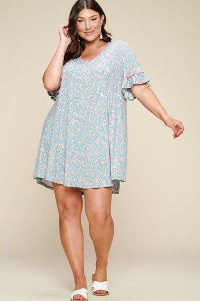 Plus Size Spring Floral Printed Lovely Swing Dress Blue Zone Planet
