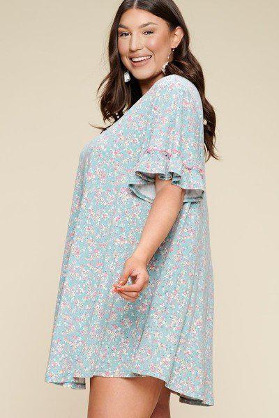 Plus Size Spring Floral Printed Lovely Swing Dress Blue Zone Planet