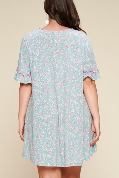 Plus Size Spring Floral Printed Lovely Swing Dress Blue Zone Planet