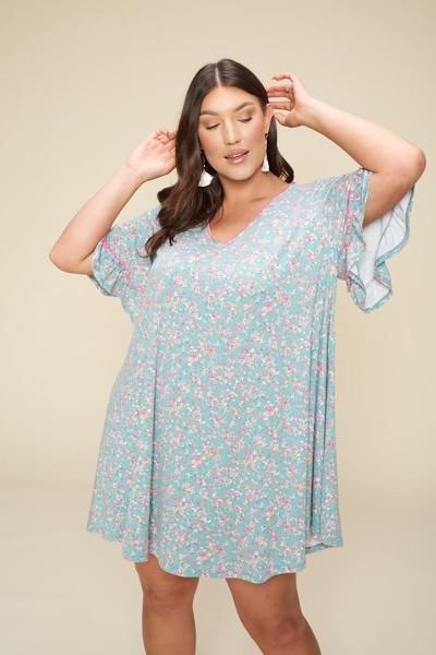 Plus Size Spring Floral Printed Lovely Swing Dress Blue Zone Planet