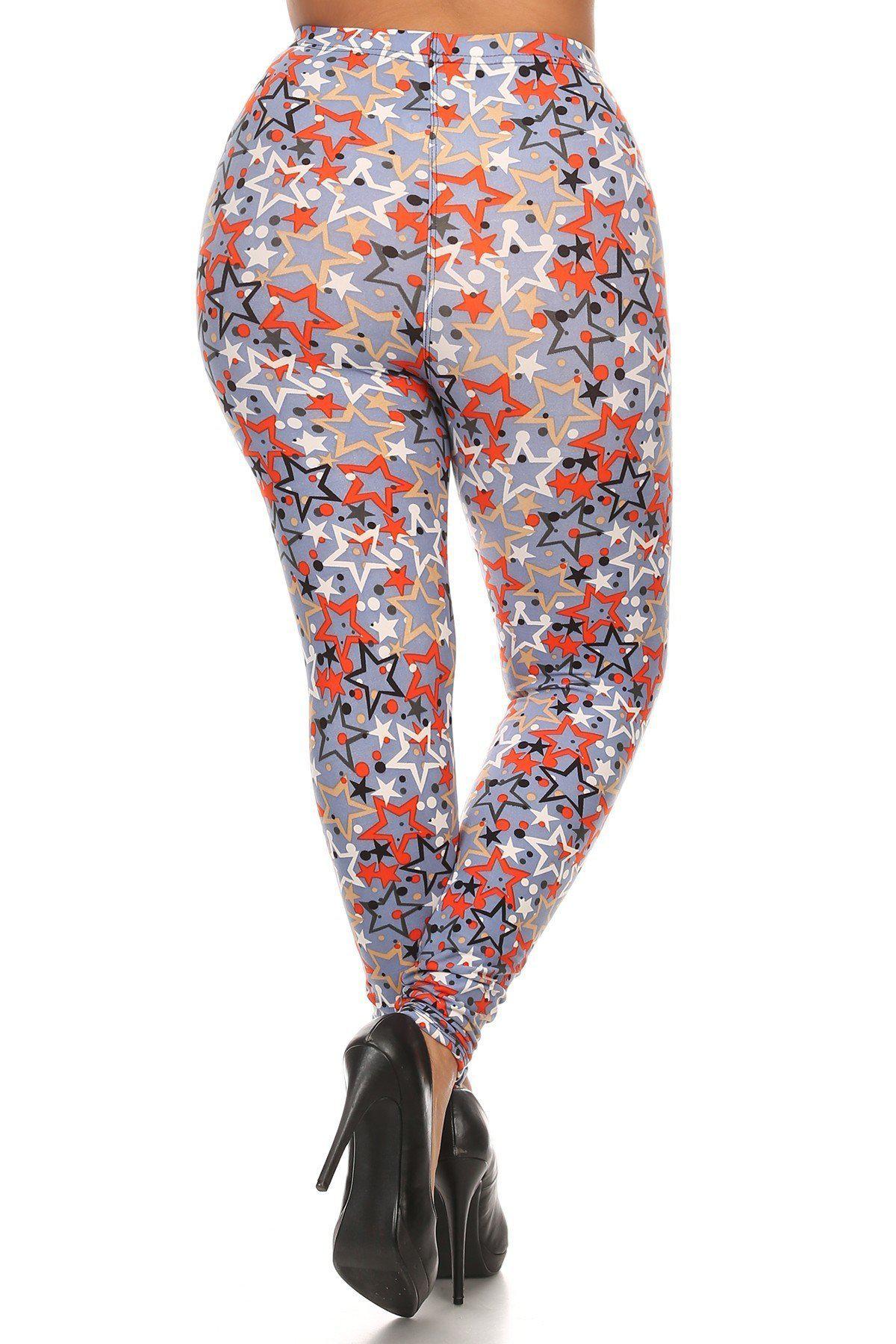 Plus Size Star Print, Full Length Leggings In A Slim Fitting Style With A Banded High Waist Blue Zone Planet