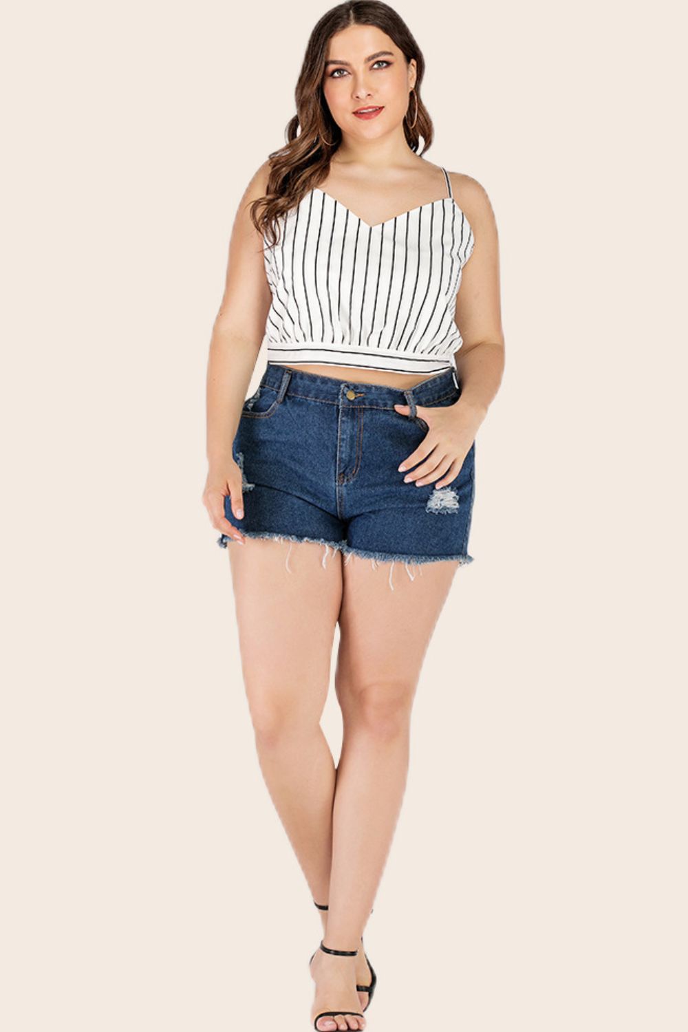Plus Size Striped Tie-Back Cropped Cami BLUE ZONE PLANET