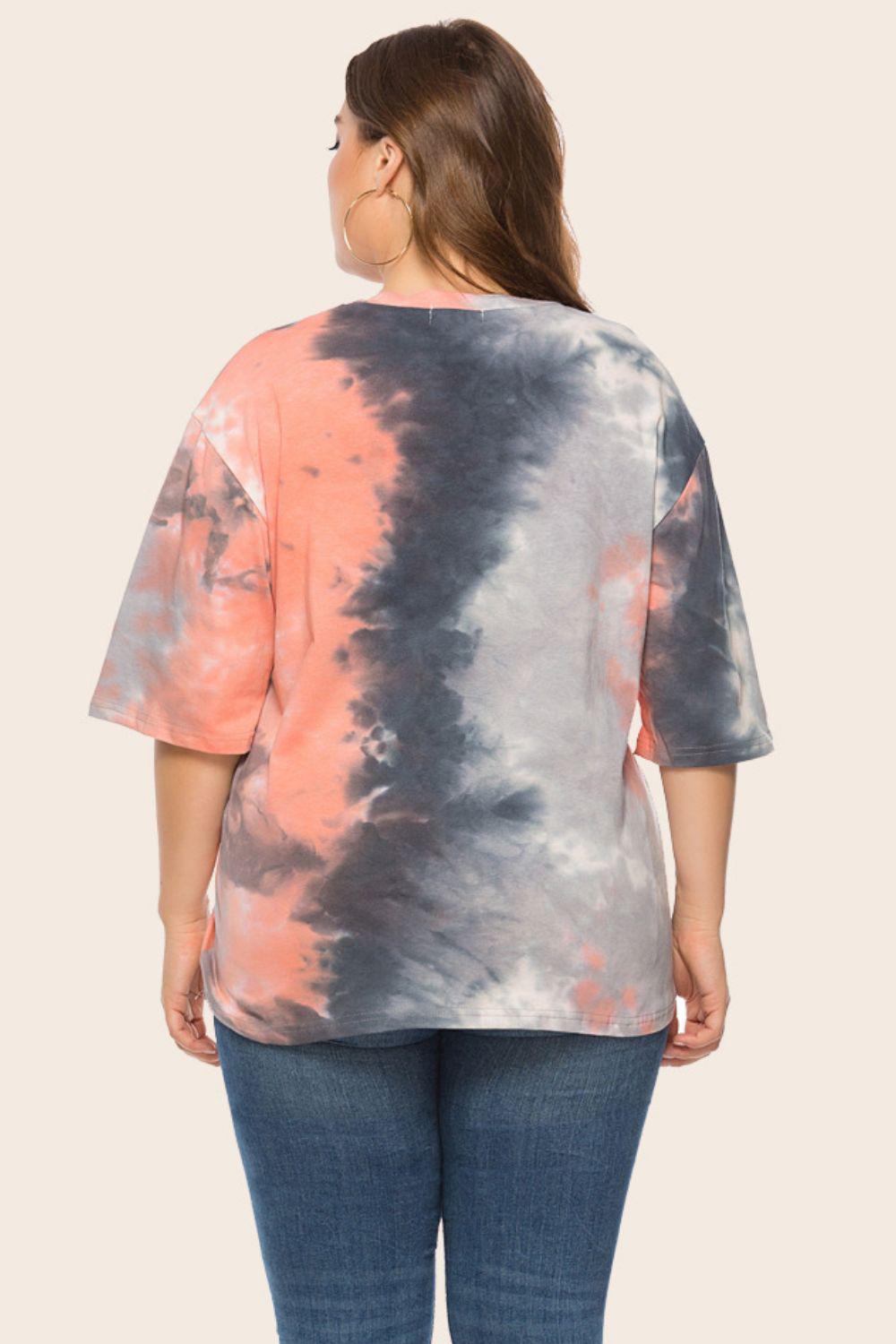 Plus Size Tie-Dye Half Sleeve Tee Shirt BLUE ZONE PLANET