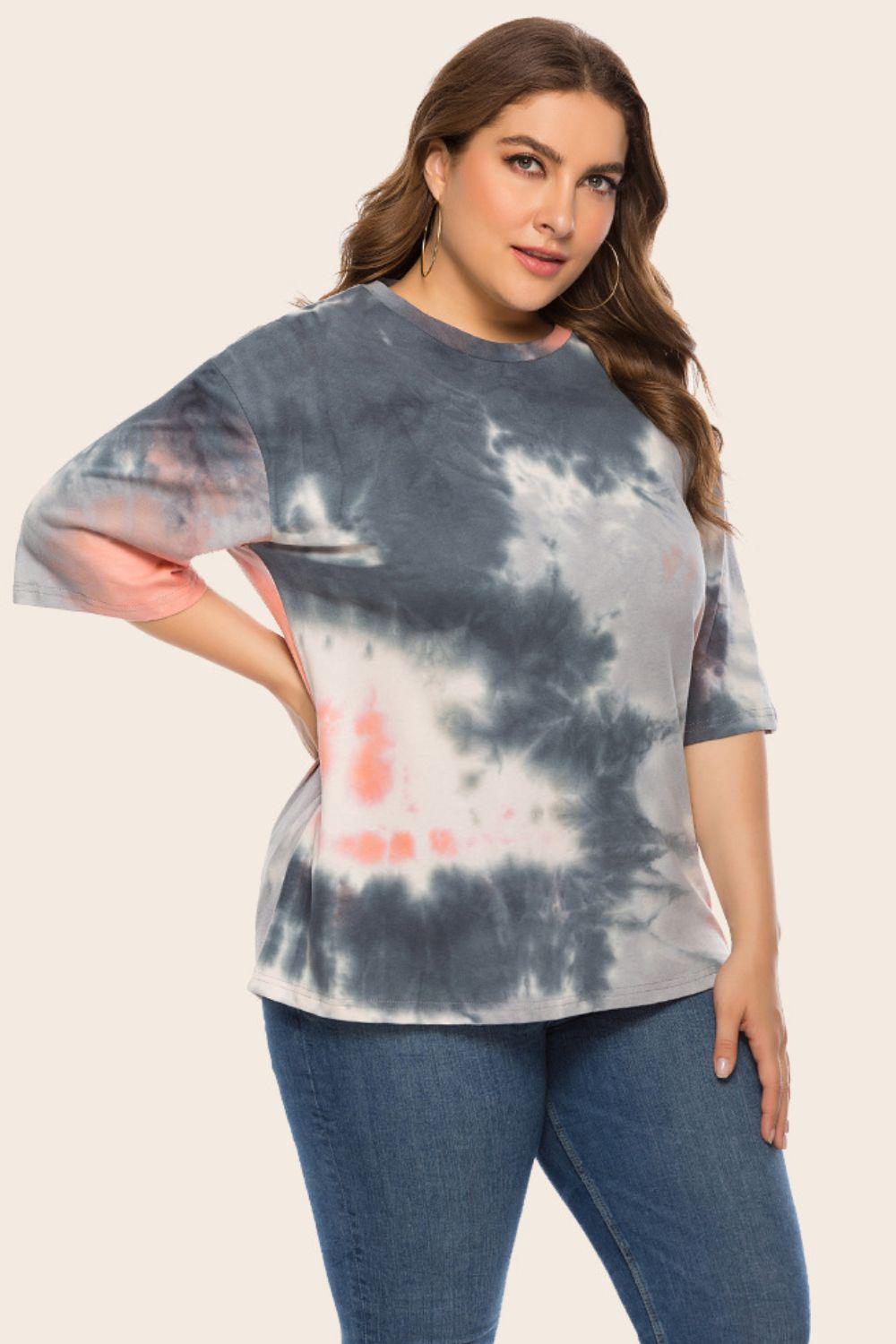 Plus Size Tie-Dye Half Sleeve Tee Shirt BLUE ZONE PLANET