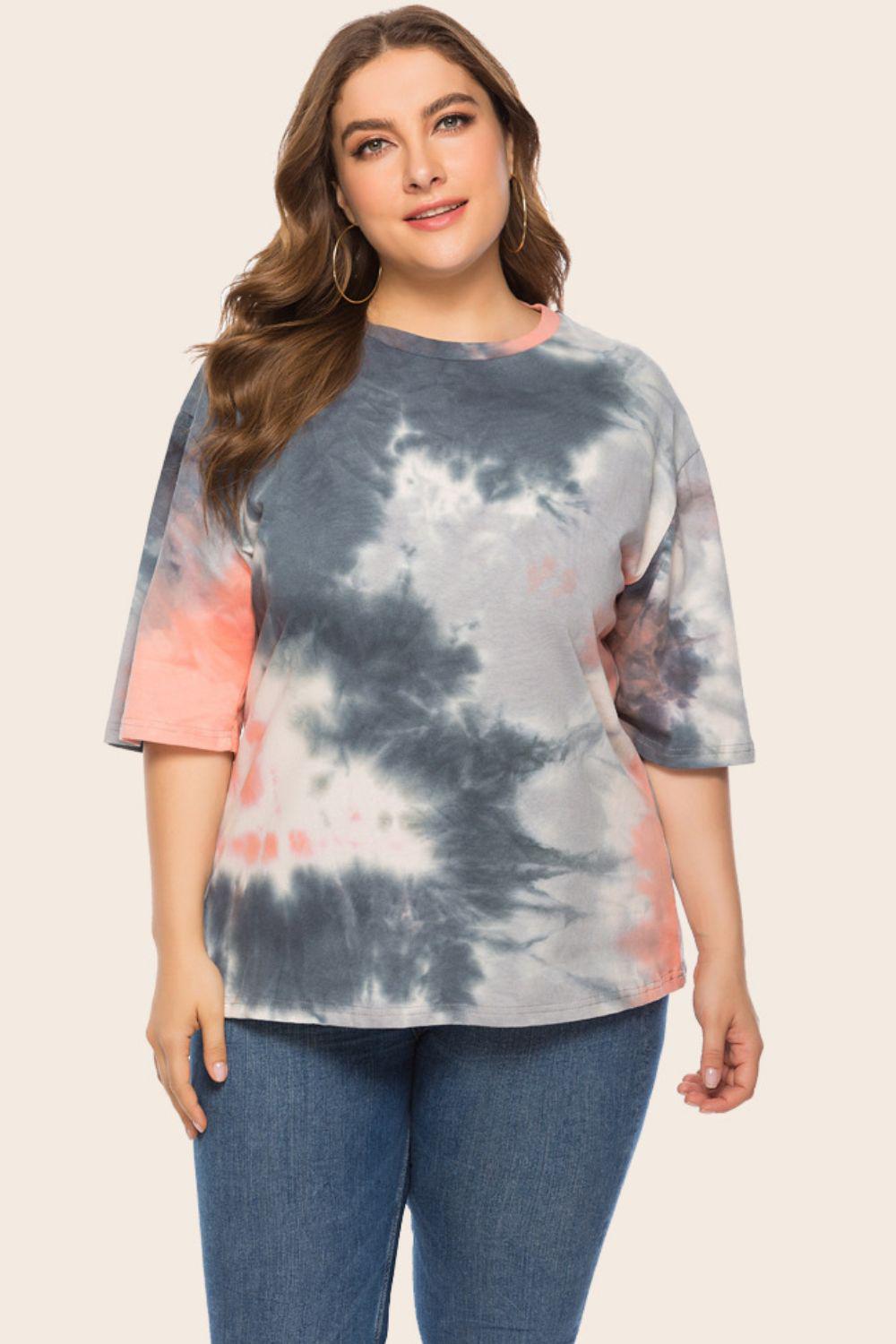 Plus Size Tie-Dye Half Sleeve Tee Shirt BLUE ZONE PLANET