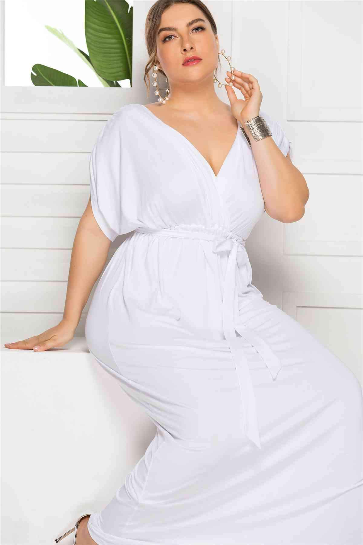 Plus Tie Waist Wrap Top Maxi Dress BLUE ZONE PLANET