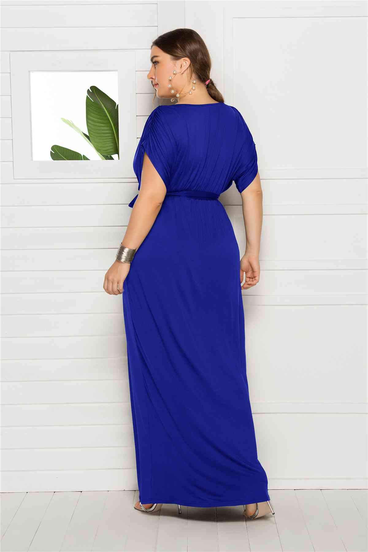 Plus Tie Waist Wrap Top Maxi Dress BLUE ZONE PLANET