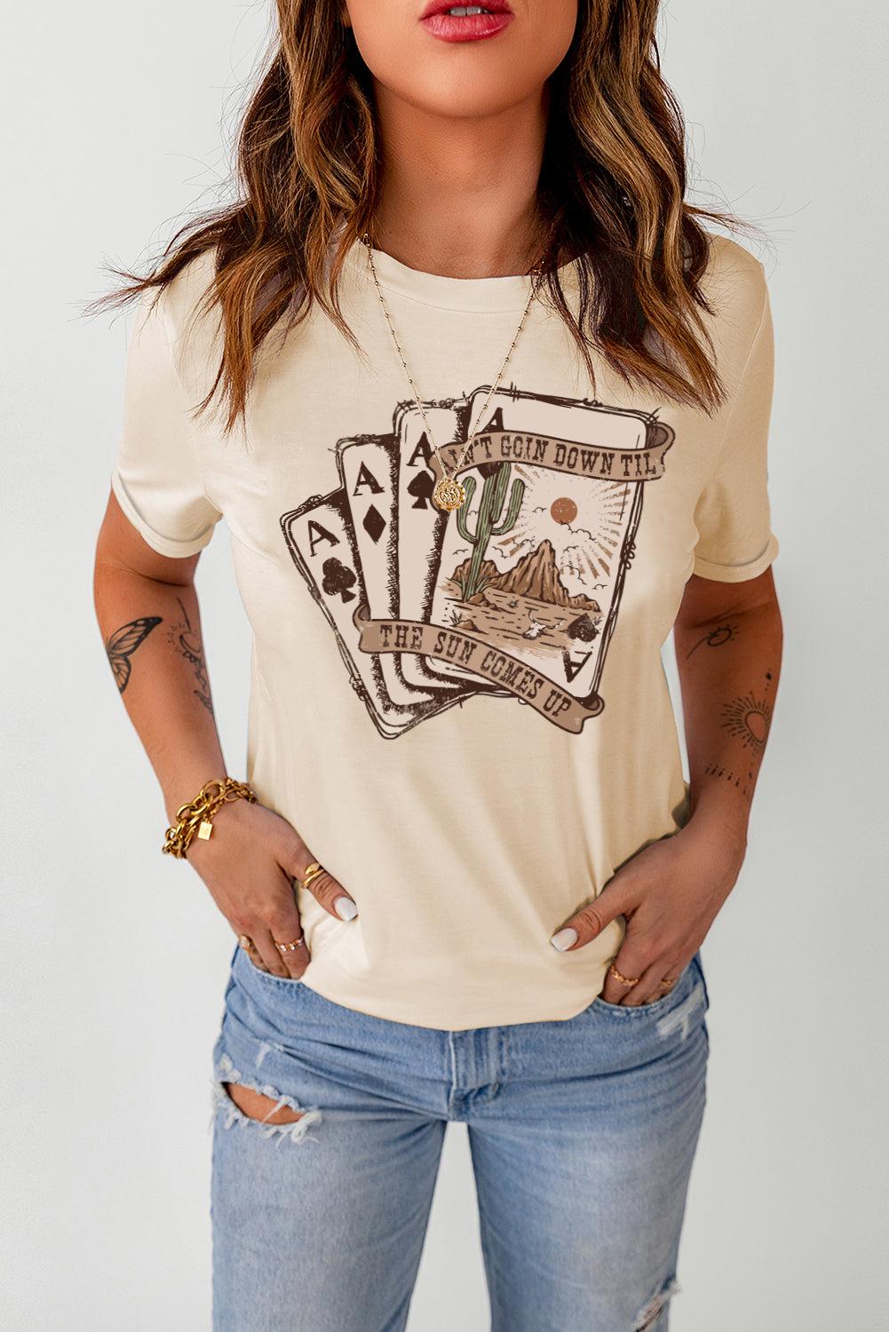 Poker Graphic Round Neck T-Shirt BLUE ZONE PLANET