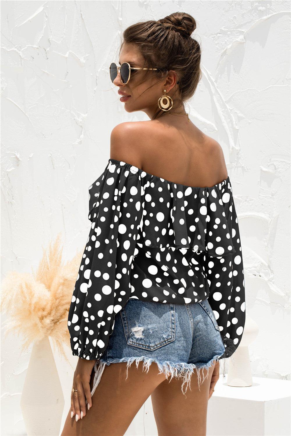 Polka Dot Off-Shoulder Layered Blouse BLUE ZONE PLANET