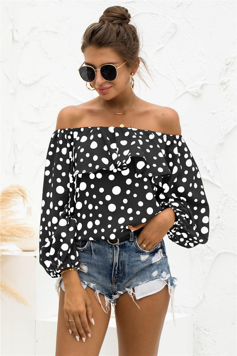 Polka Dot Off-Shoulder Layered Blouse BLUE ZONE PLANET