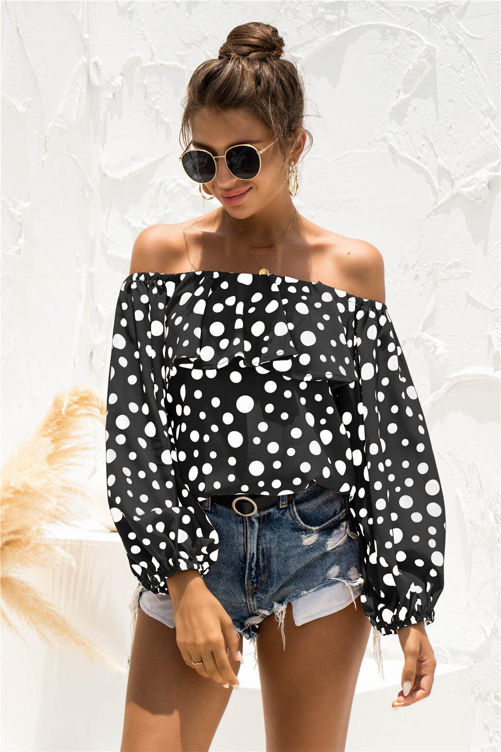 Polka Dot Off-Shoulder Layered Blouse BLUE ZONE PLANET