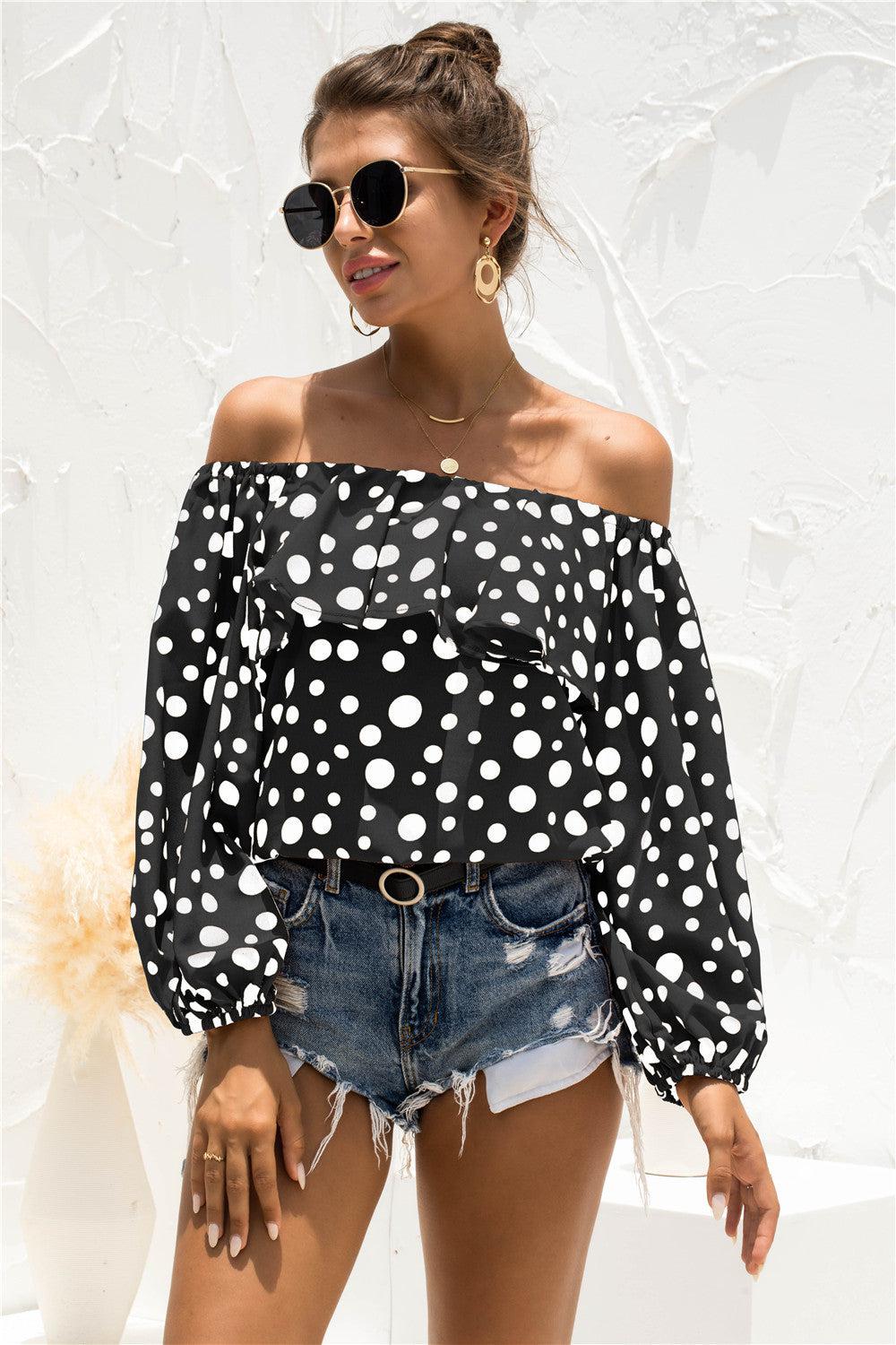 Polka Dot Off-Shoulder Layered Blouse BLUE ZONE PLANET