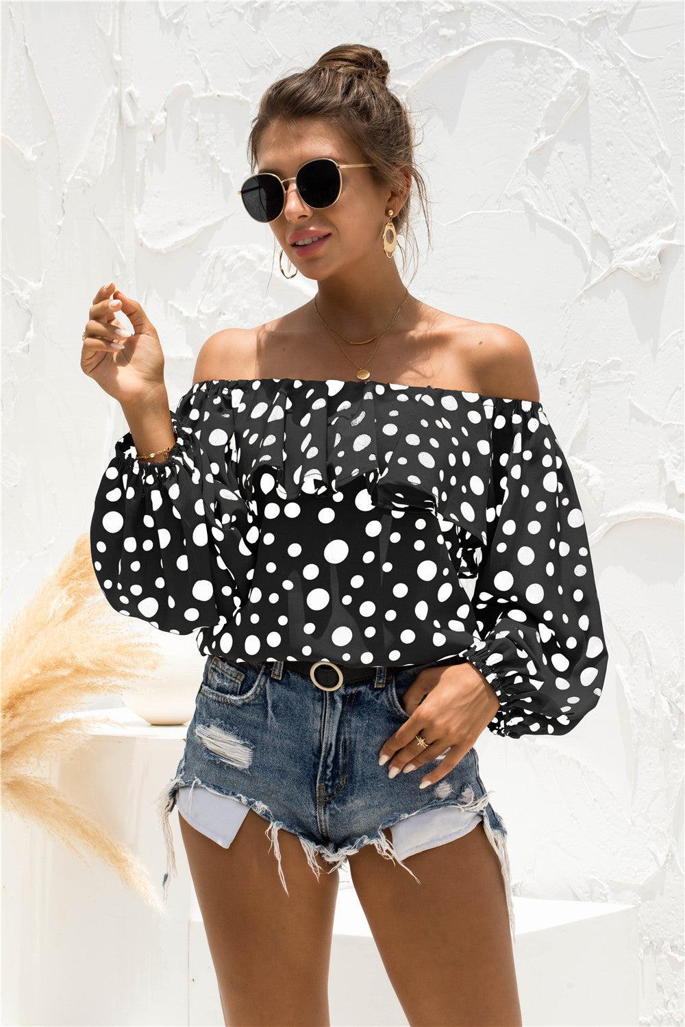 Polka Dot Off-Shoulder Layered Blouse BLUE ZONE PLANET