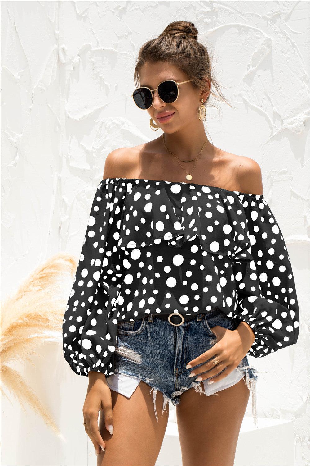 Polka Dot Off-Shoulder Layered Blouse BLUE ZONE PLANET