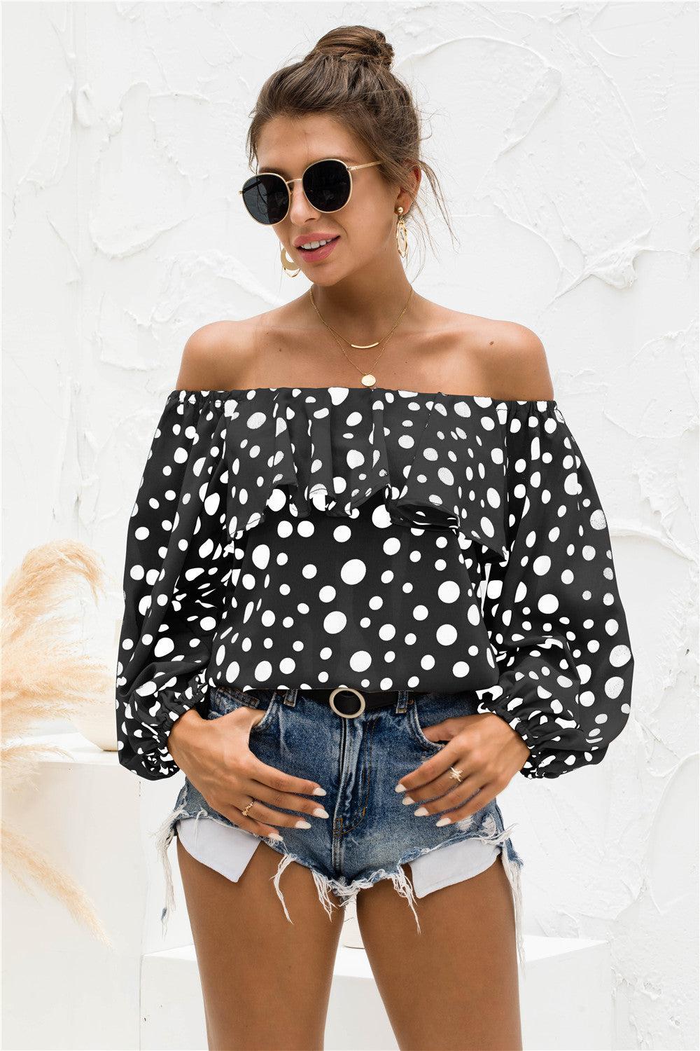 Polka Dot Off-Shoulder Layered Blouse BLUE ZONE PLANET