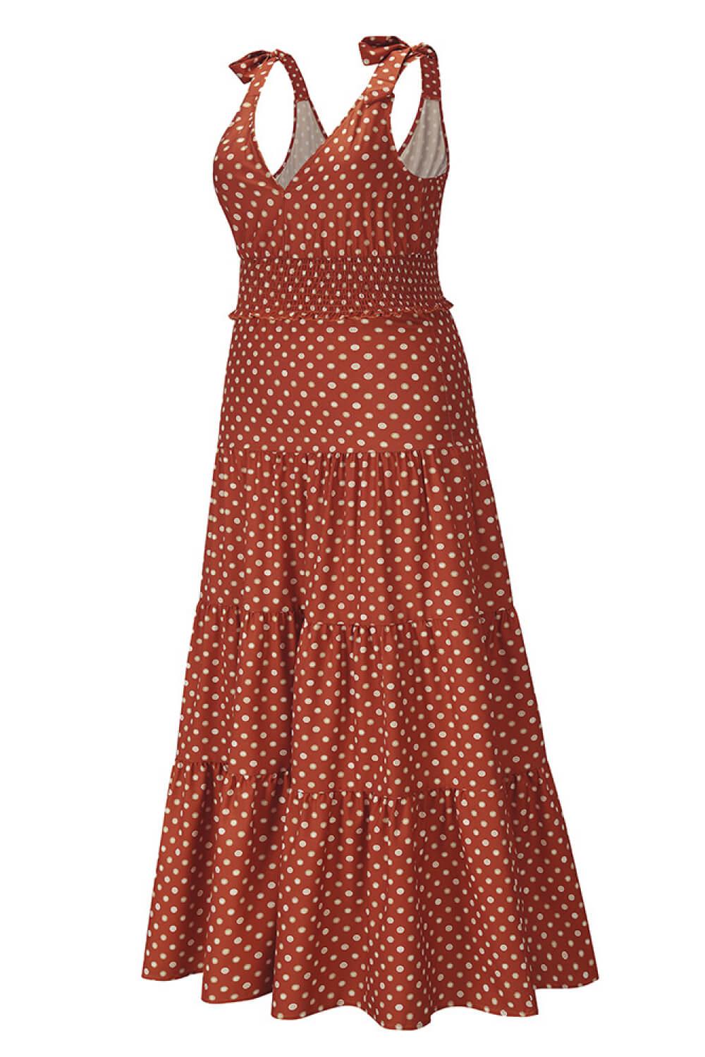 Polka Dot Tie-Shoulder Tiered Maxi Dress BLUE ZONE PLANET