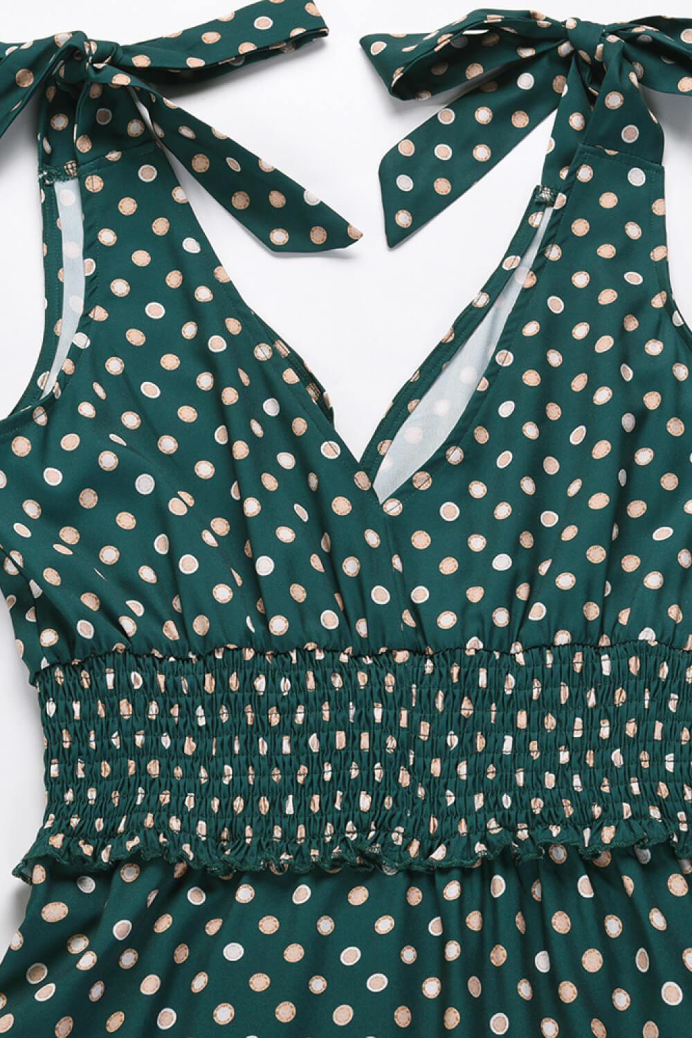 Polka Dot Tie-Shoulder Tiered Maxi Dress BLUE ZONE PLANET