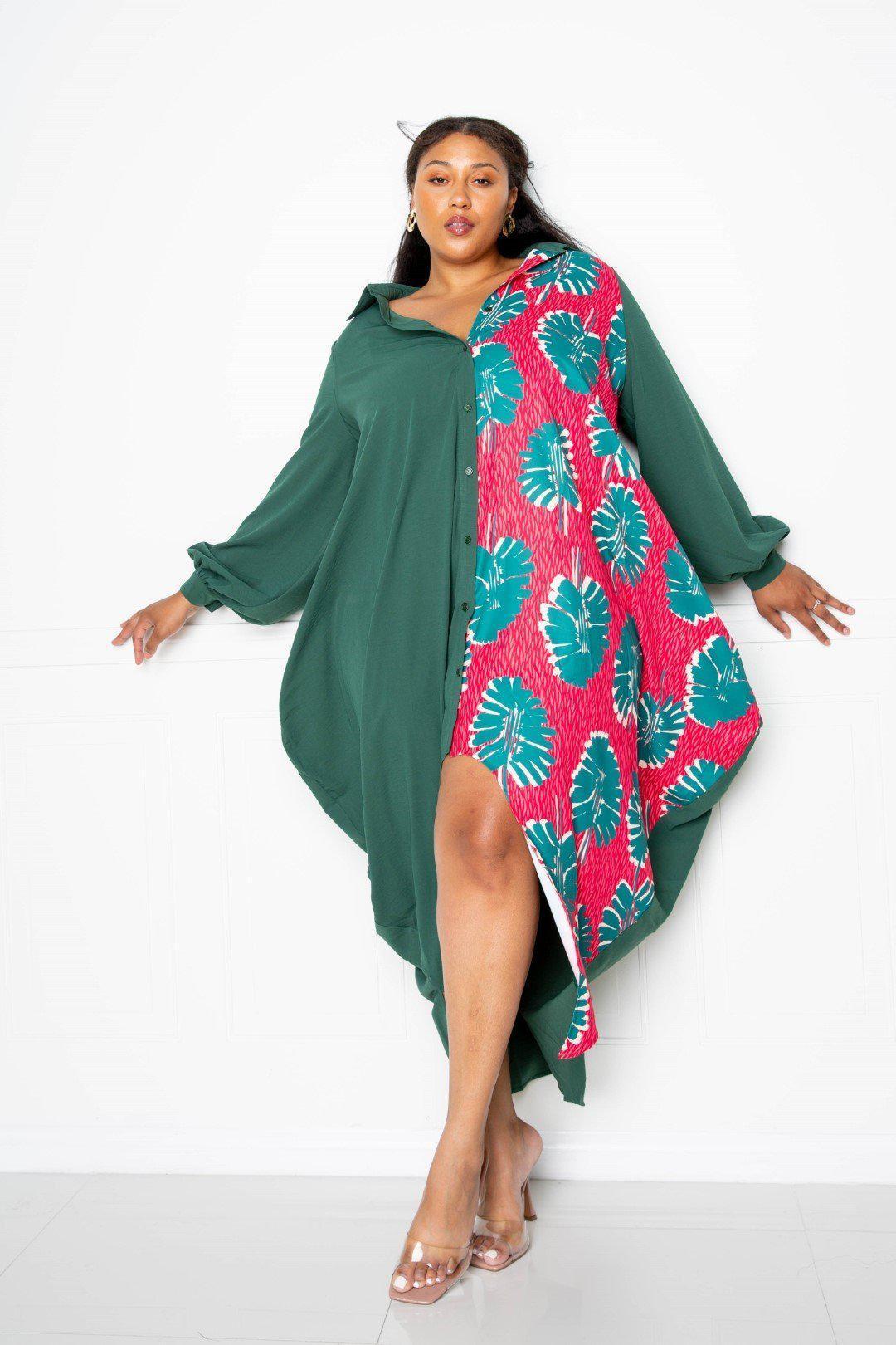 Print Drapy Shirt Maxi Dress Blue Zone Planet