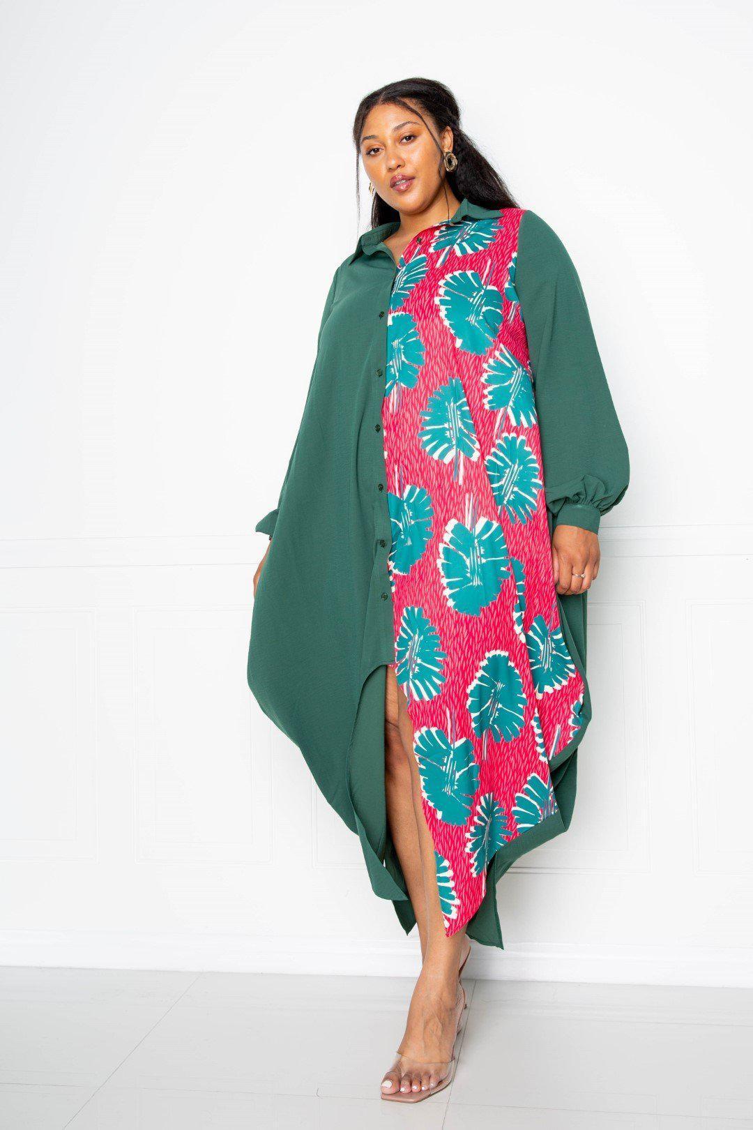 Print Drapy Shirt Maxi Dress Blue Zone Planet