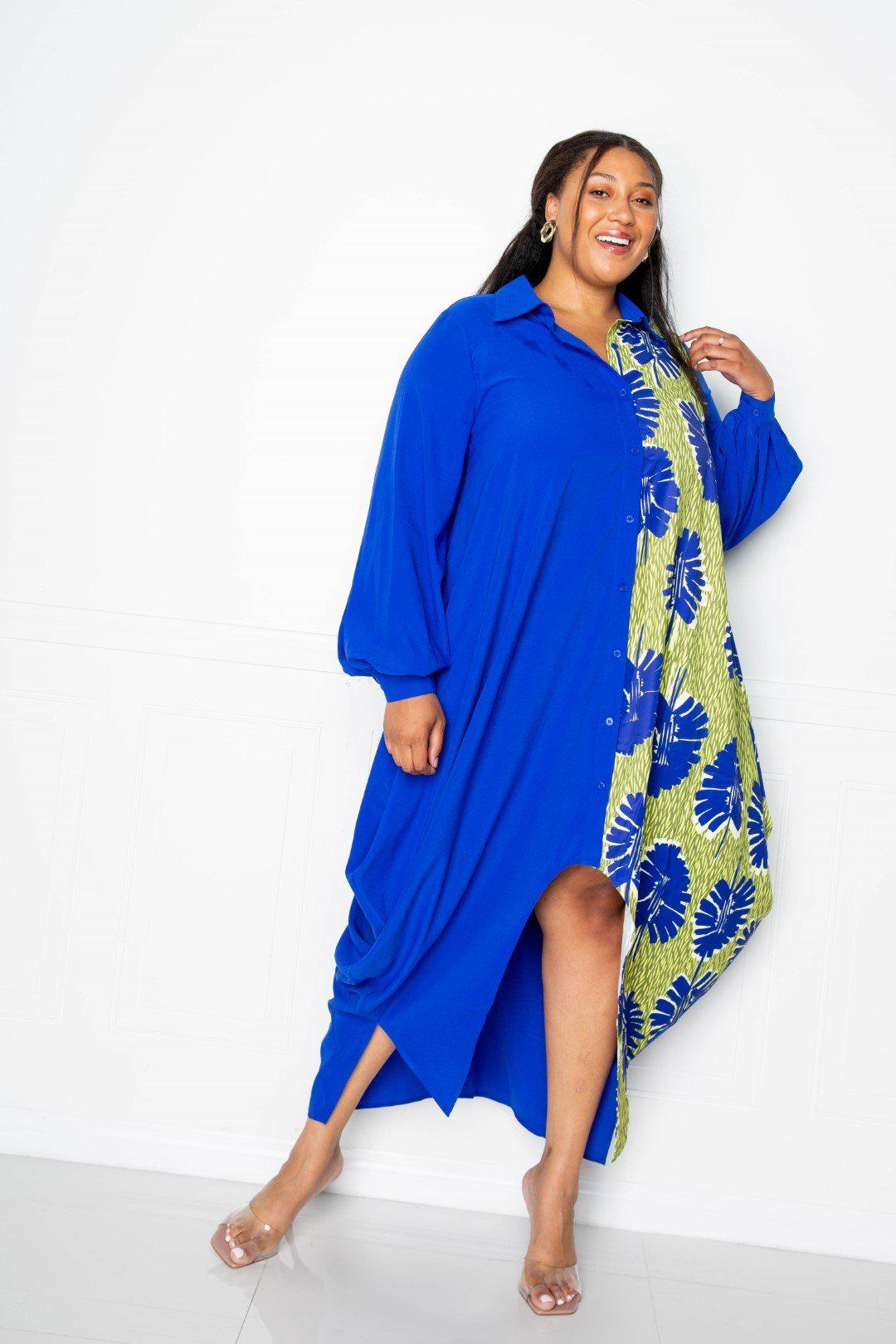 Print Drapy Shirt Maxi Dress Blue Zone Planet