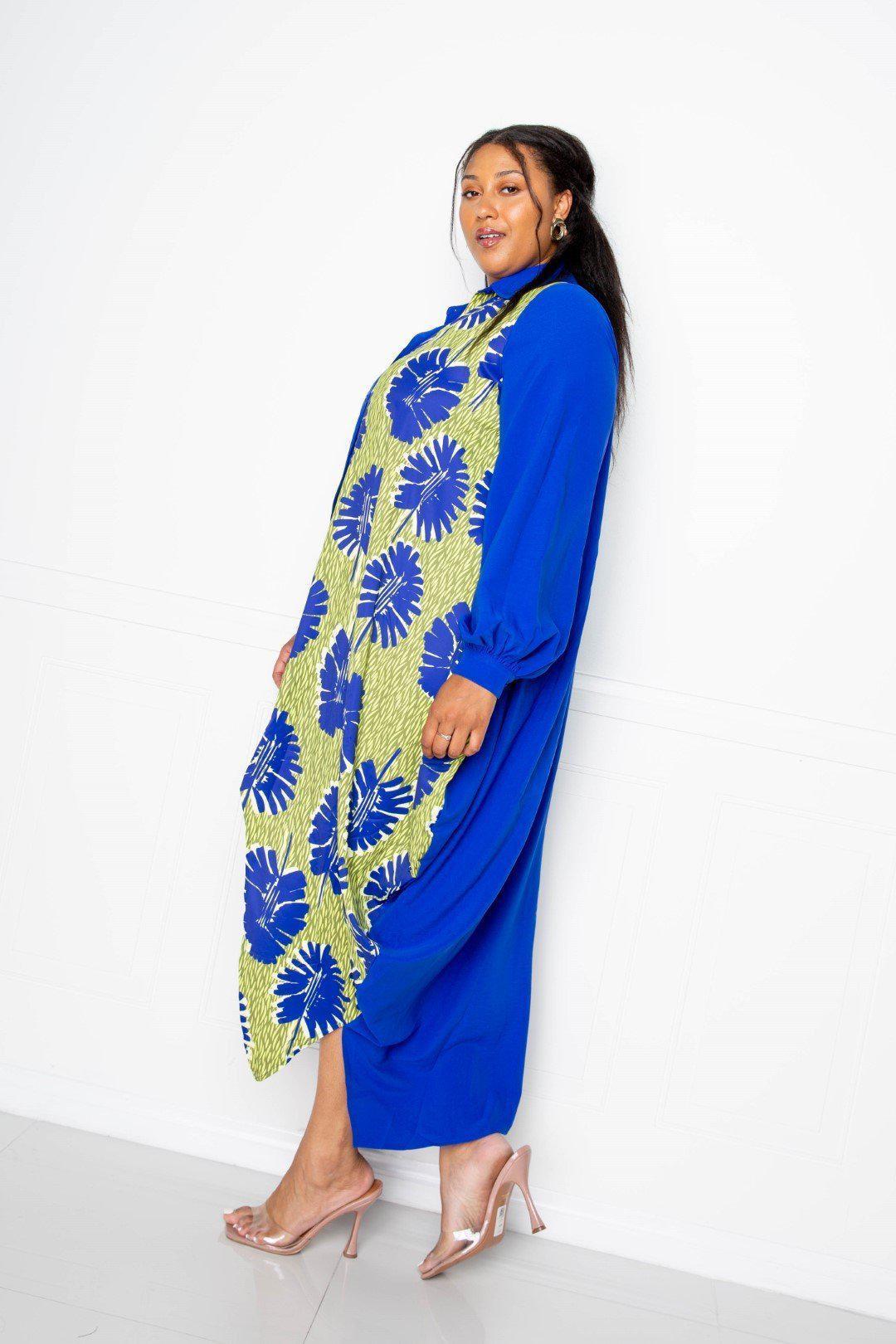 Print Drapy Shirt Maxi Dress Blue Zone Planet