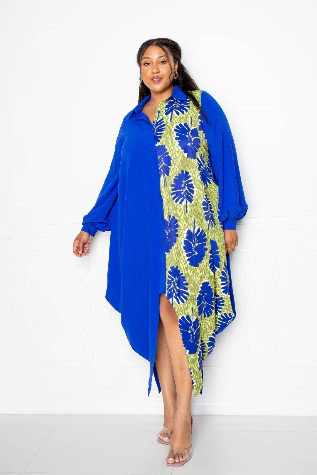 Print Drapy Shirt Maxi Dress Blue Zone Planet
