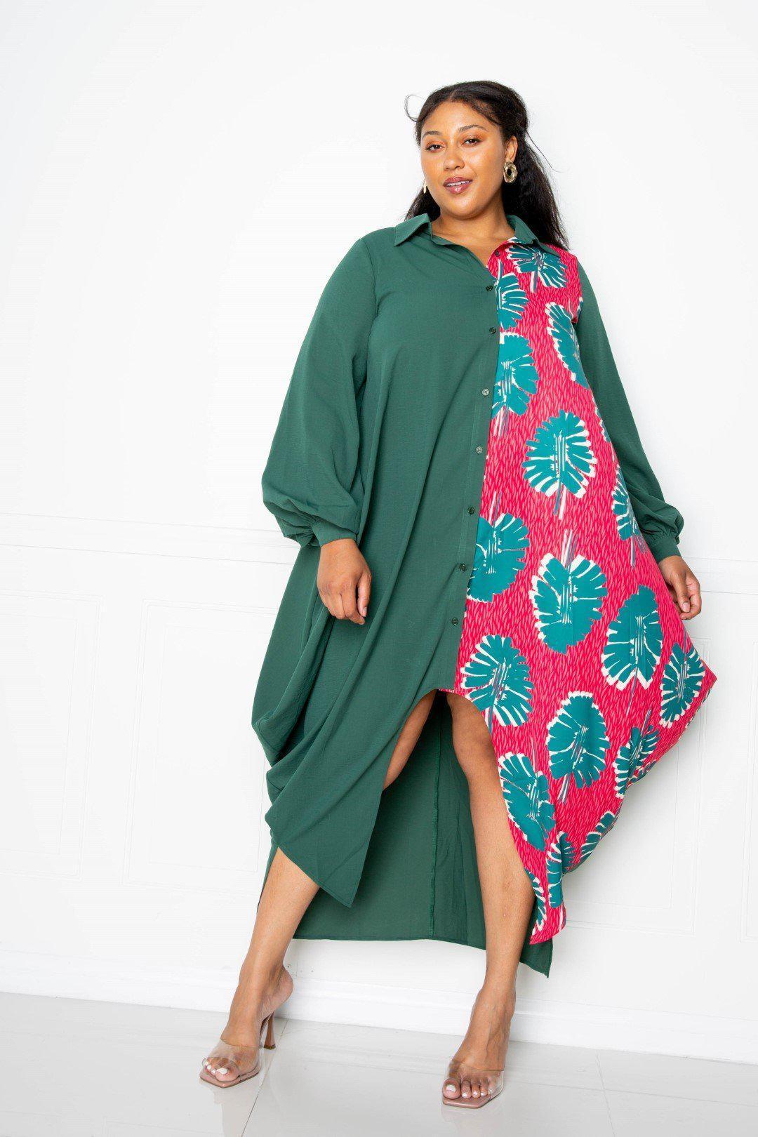 Print Drapy Shirt Maxi Dress Blue Zone Planet