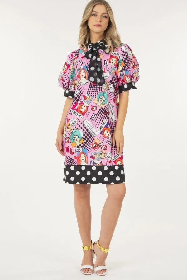 Print Midi Dress With Polka Dot Finish Blue Zone Planet