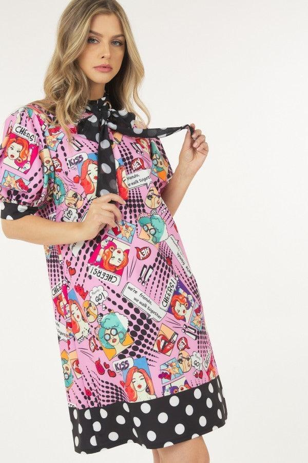 Print Midi Dress With Polka Dot Finish Blue Zone Planet