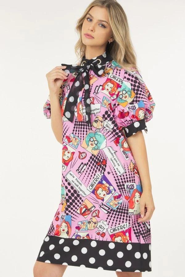 Print Midi Dress With Polka Dot Finish Blue Zone Planet