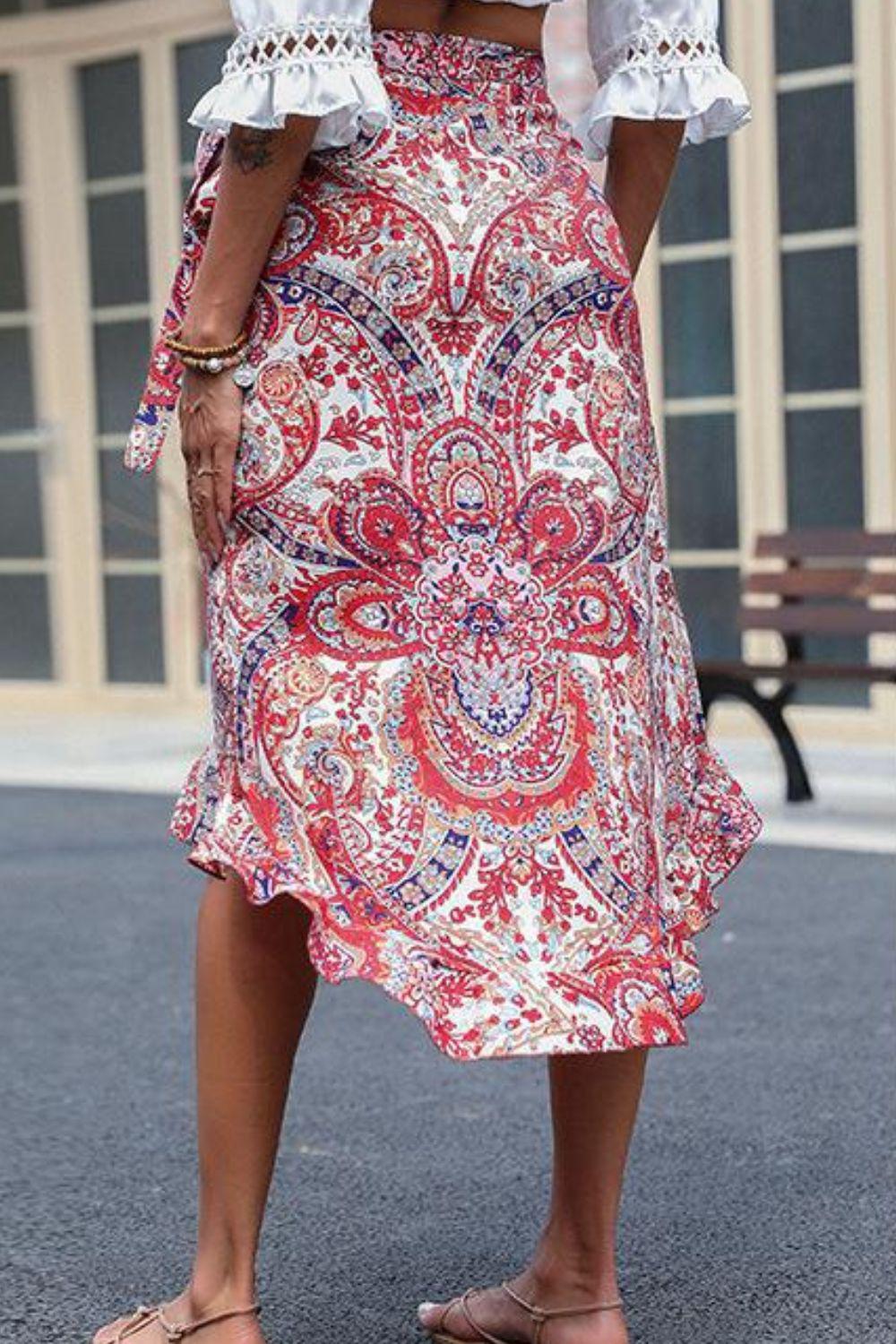Printed Asymmetrical Wrap Skirt BLUE ZONE PLANET