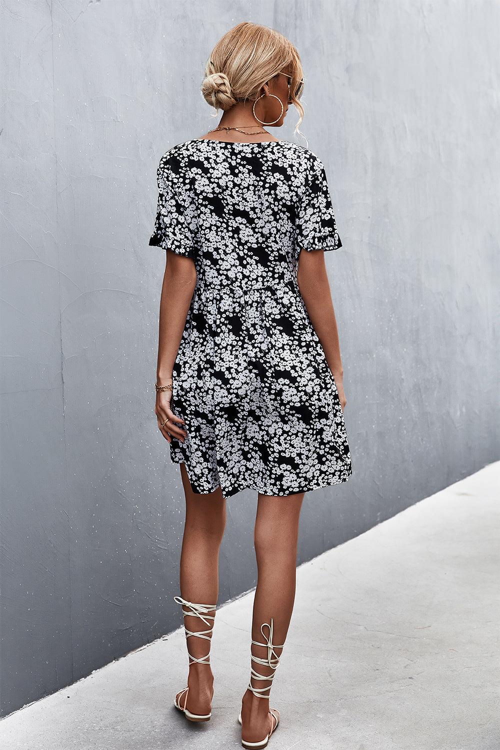 Printed Button down Pocketed Dress BLUE ZONE PLANET