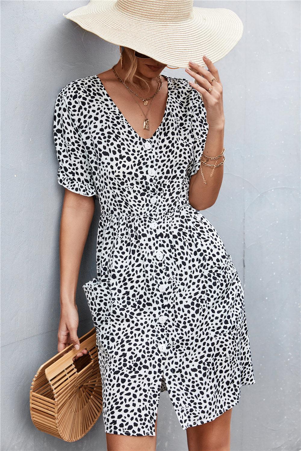 Printed Button down Pocketed Dress BLUE ZONE PLANET