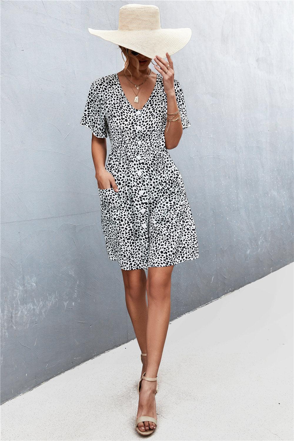 Printed Button down Pocketed Dress BLUE ZONE PLANET