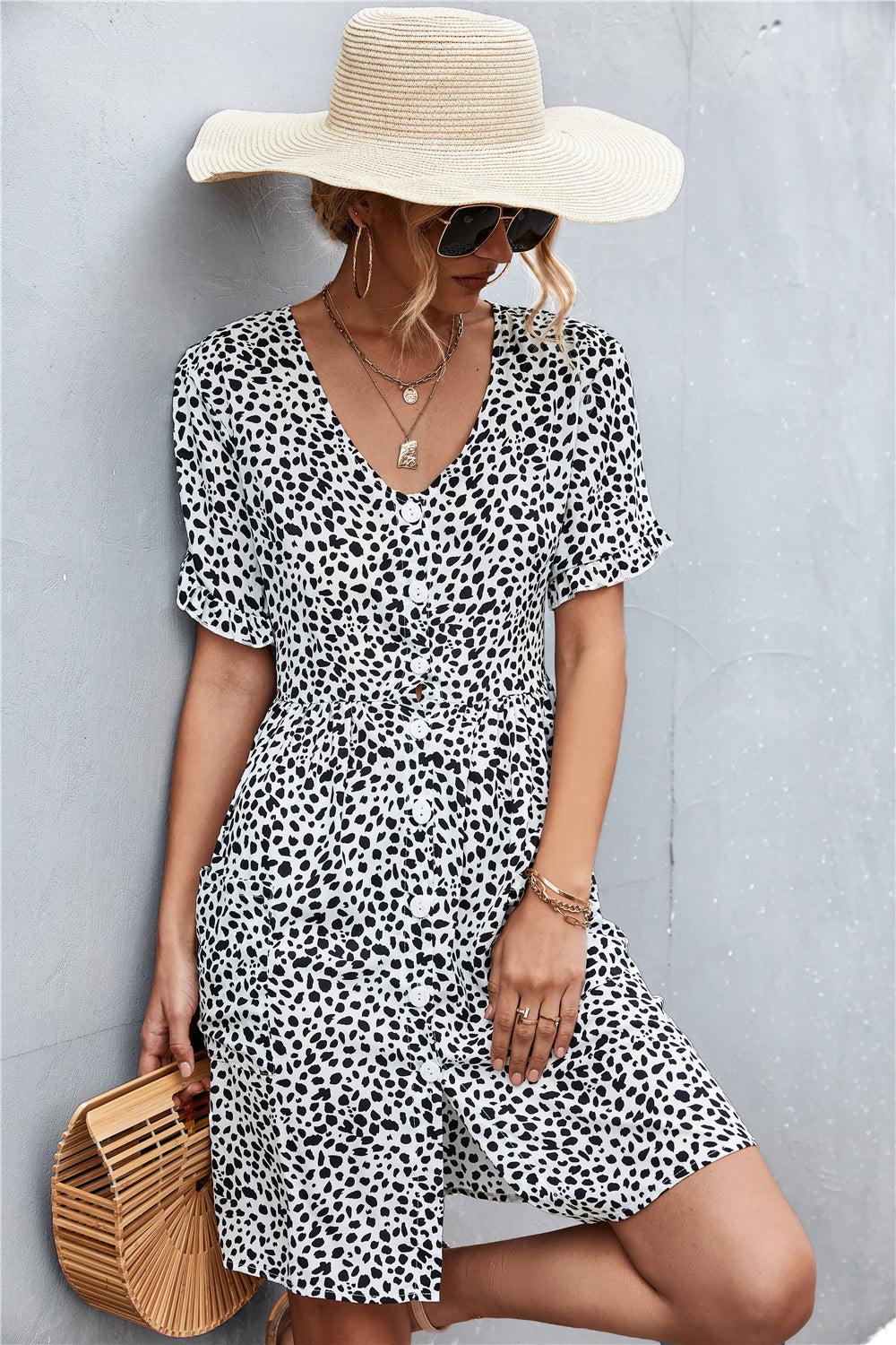 Printed Button down Pocketed Dress BLUE ZONE PLANET