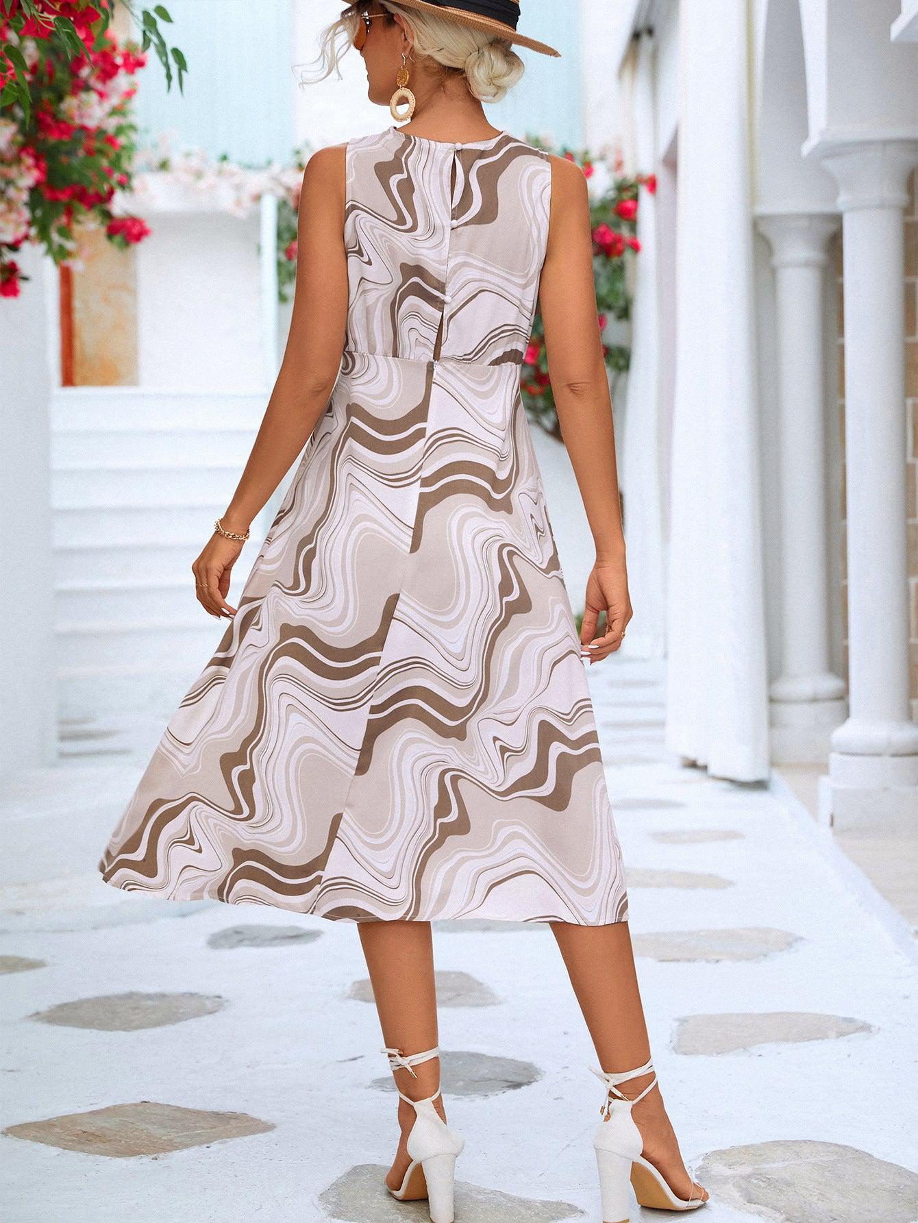 Printed Cowl Neck Sleeveless Dress BLUE ZONE PLANET