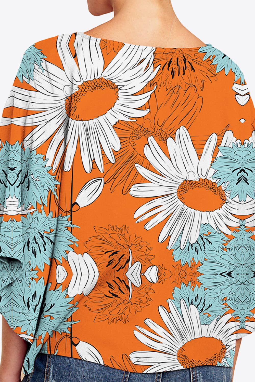 Printed Deep V Tie Hem Blouse BLUE ZONE PLANET