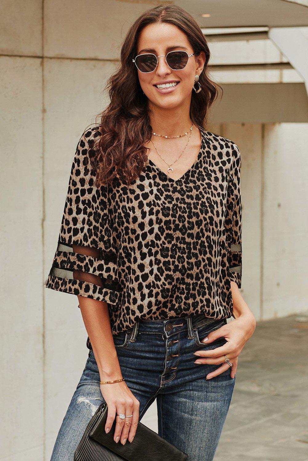 Printed Flare Sleeve Top BLUE ZONE PLANET