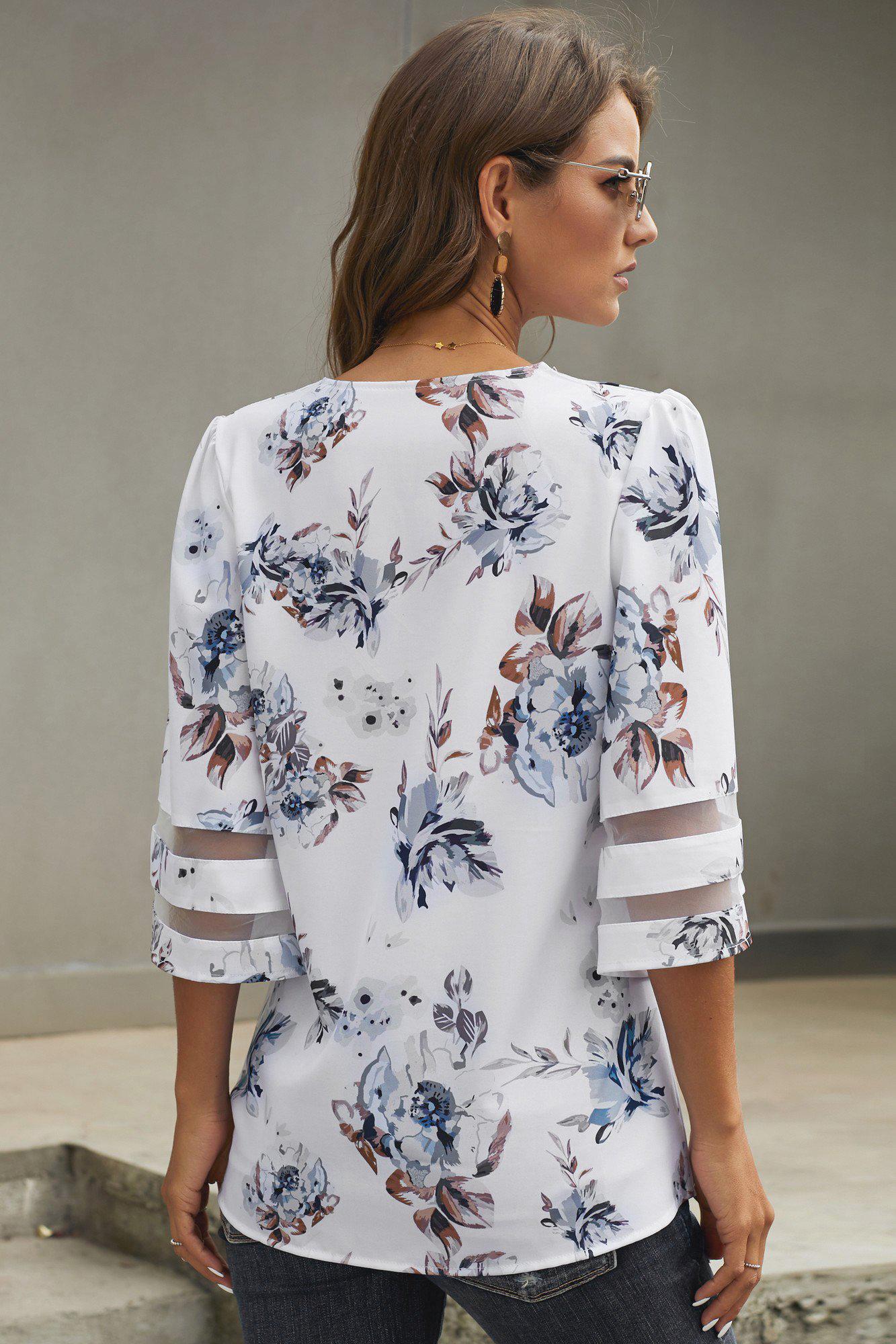 Printed Flare Sleeve Top BLUE ZONE PLANET