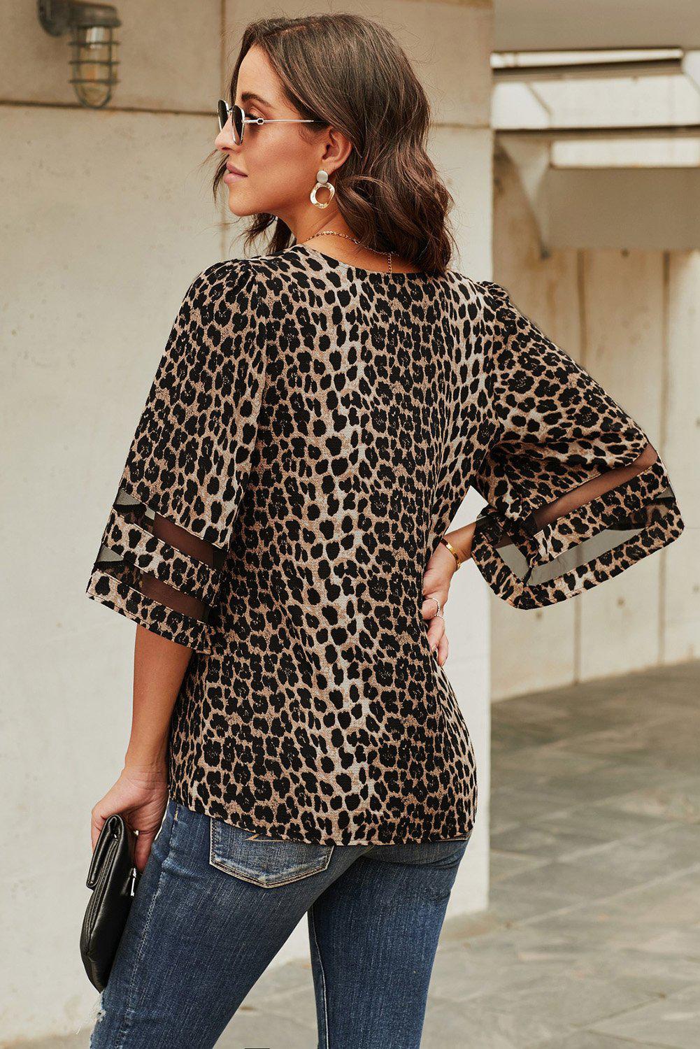 Printed Flare Sleeve Top BLUE ZONE PLANET