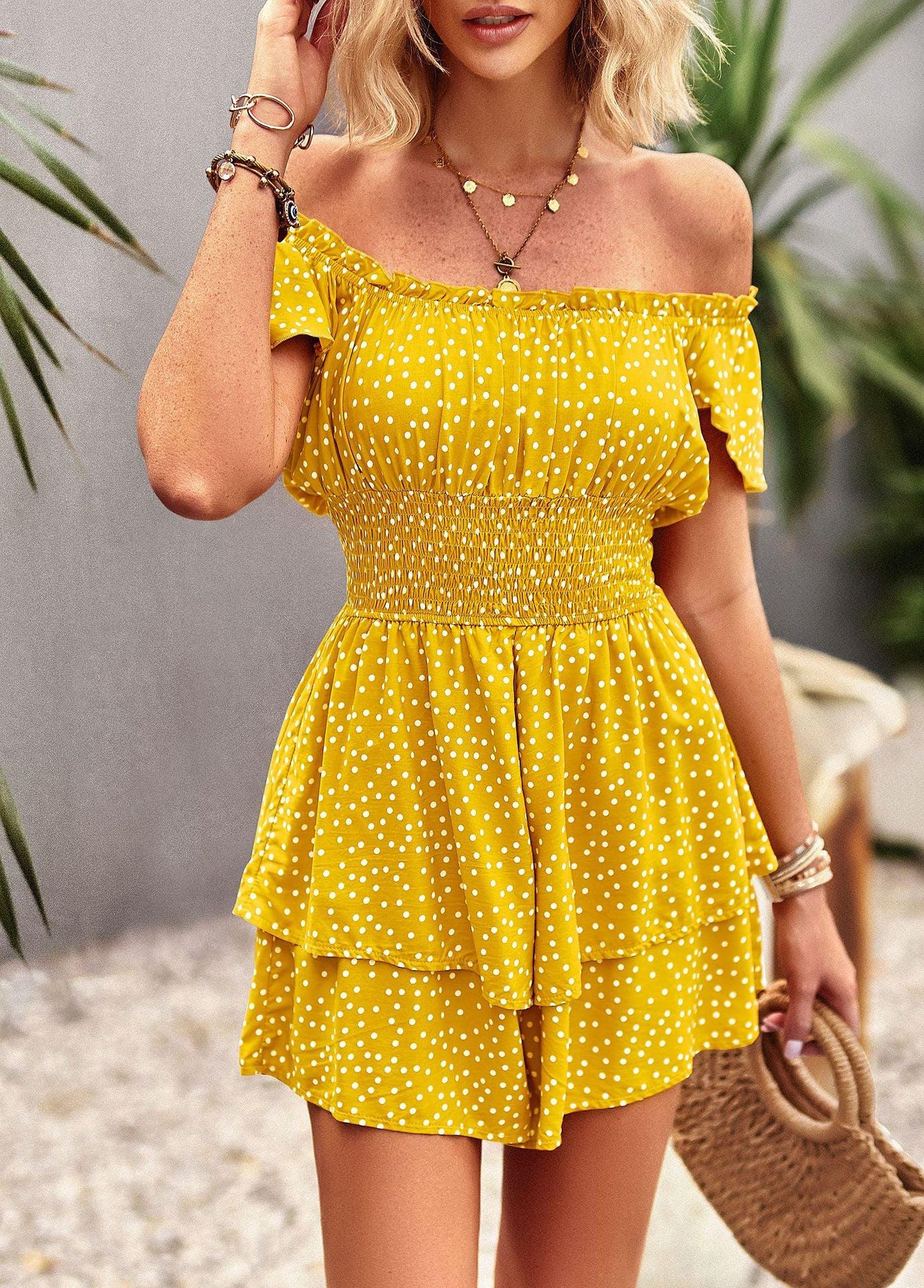 Printed Frill Trim Square Neck Romper BLUE ZONE PLANET